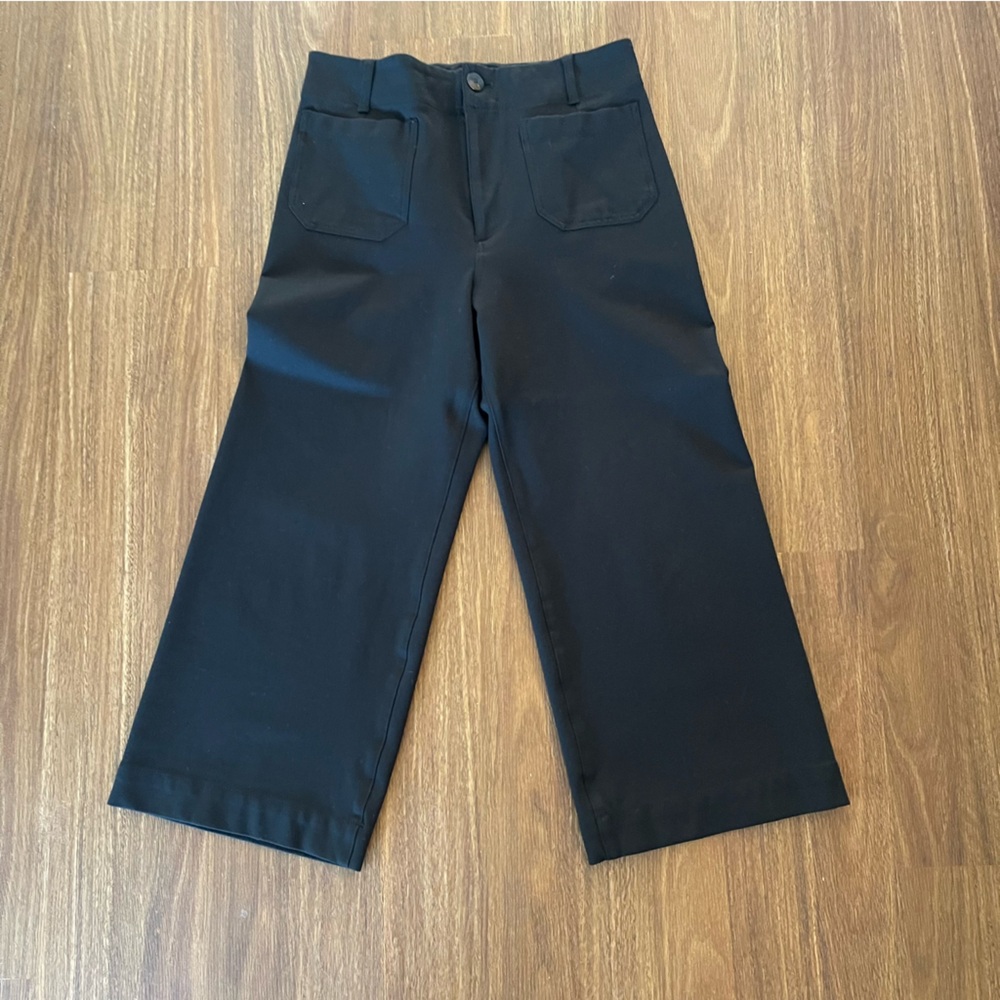 Anthropologie Maeve Colette Wide Leg Cropped Black Pants Size 31